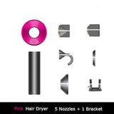 pink hair dryer, nozzles and bracket