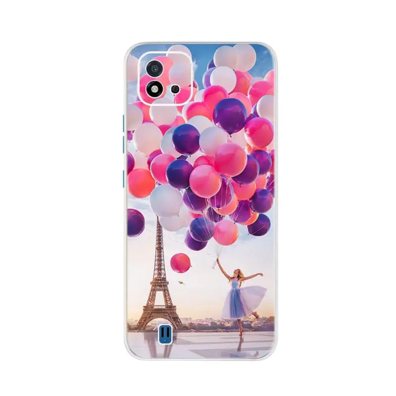 a girl with balloons in paris phone case