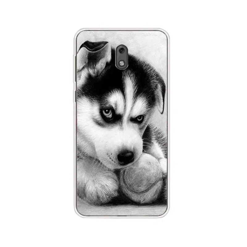 a black and white husky dog phone case