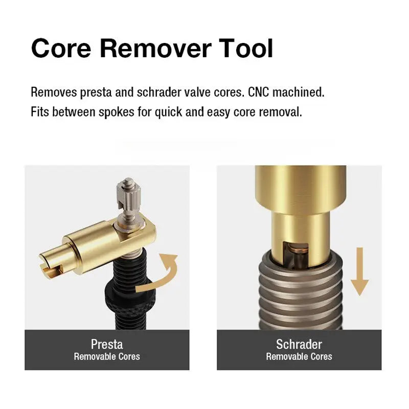 a gold and black metal screw with the words,’remove tool ’