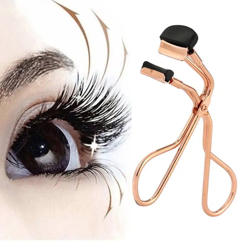 there is a woman with a pair of scissors and a pair of eyelashes