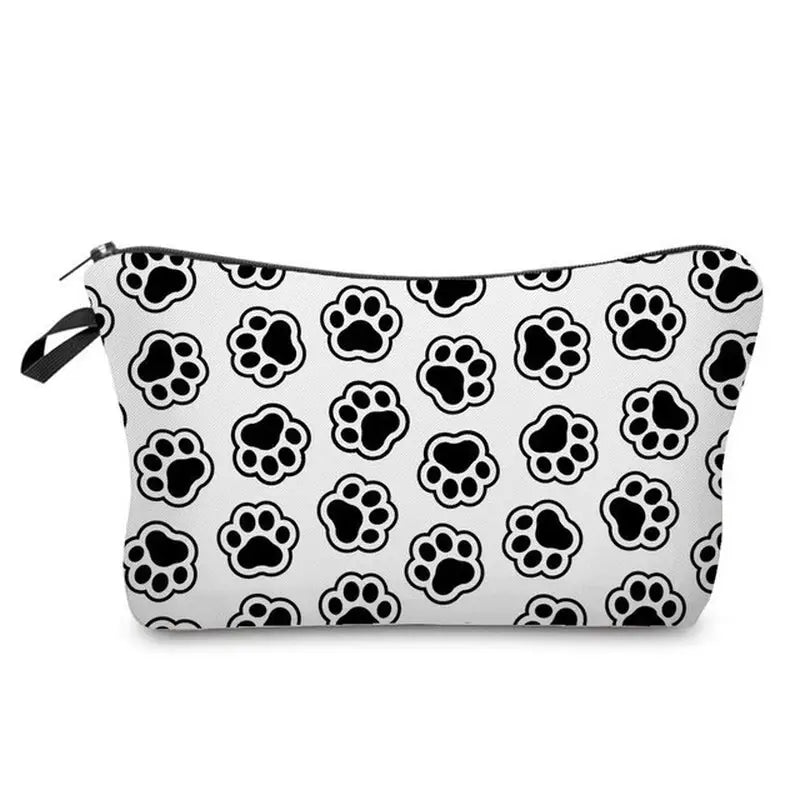 black and white paw print makeup bag