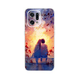 a girl sitting on a bench looking at the sunset phone case