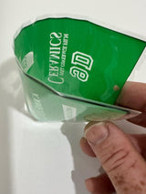 Crinkled green and white package.