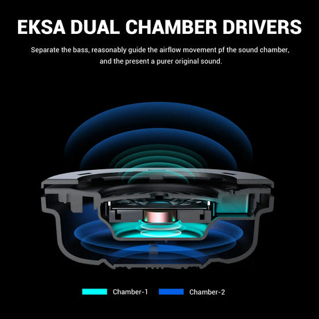 Cross-section diagram of a dual chamber audio driver showing its internal components and airflow chambers.