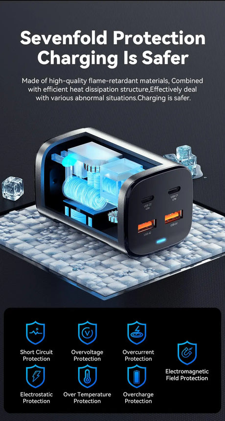 Cutaway view of a charging adapter showcasing its internal components and safety features.