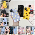 a collage of photos of a person holding a phone case with a flower design