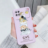 a woman holding a phone case with a cartoon cat and dog on it