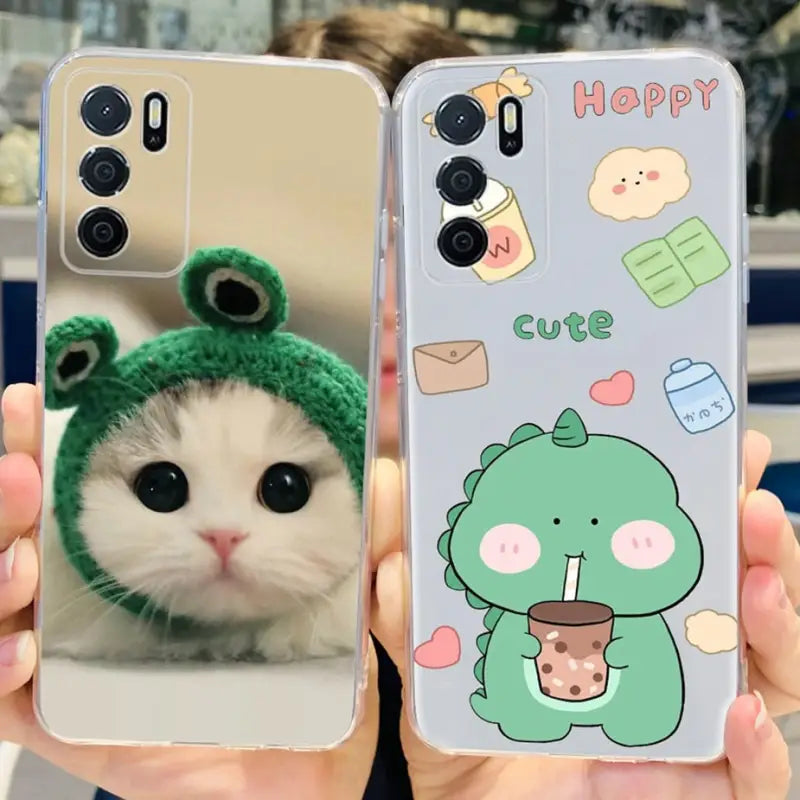 a person holding a phone case with a cat