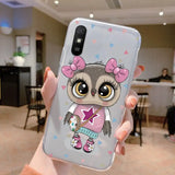 a girl owl phone case with a pink bow