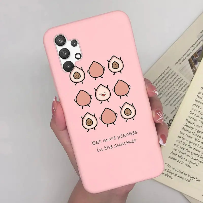 a pink phone case with a cartoon character on it