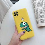 a yellow phone case with a cartoon dinosaur on it