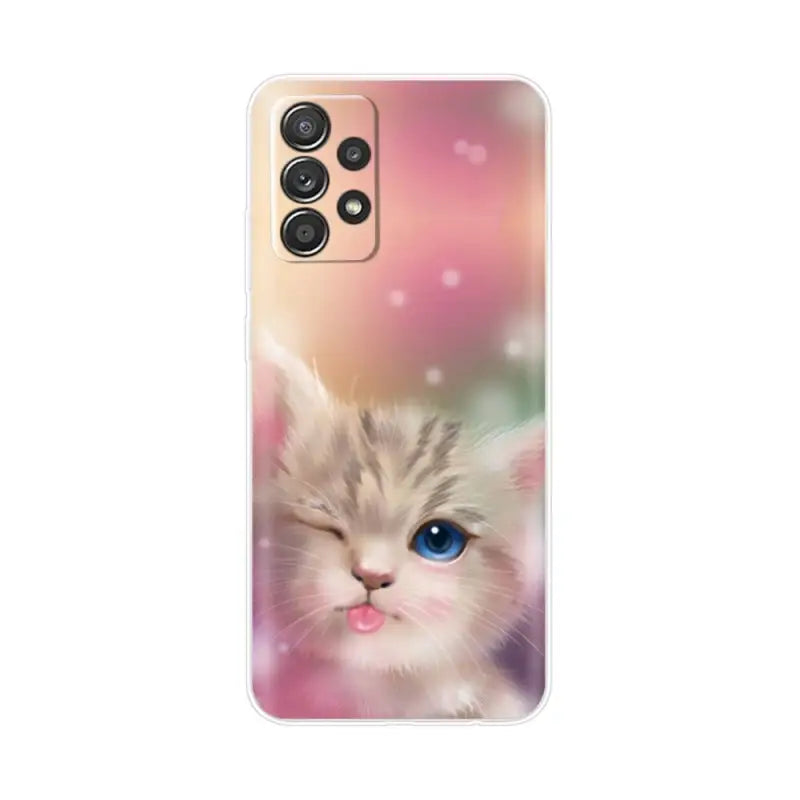 a cute kitten with blue eyes on a pink background phone case