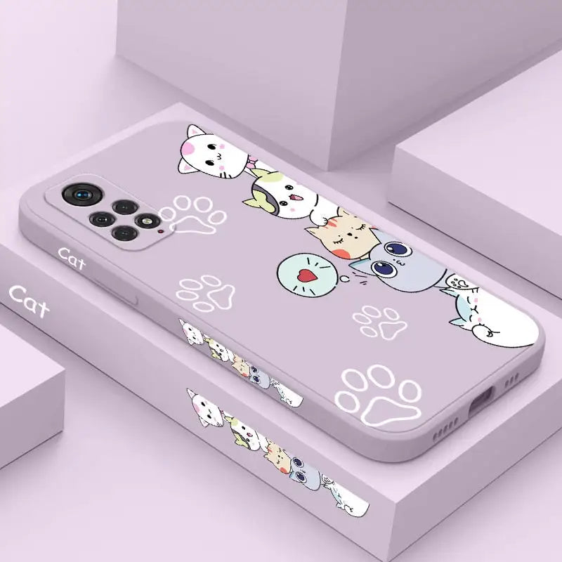 a phone case with a cartoon cat design