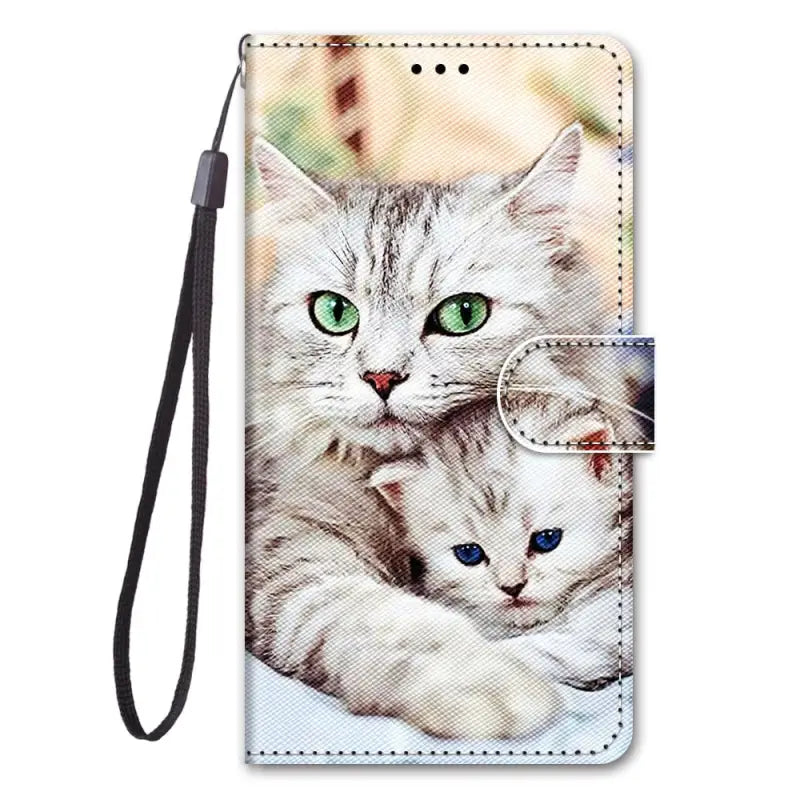 a cat and a kitten with green eyes wallet case