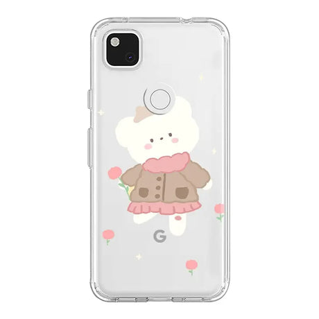 a cute white cat with a pink dress and a flower on her back case for the motoo mo