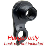 a black plastic handle with the words hang only lock in the middle