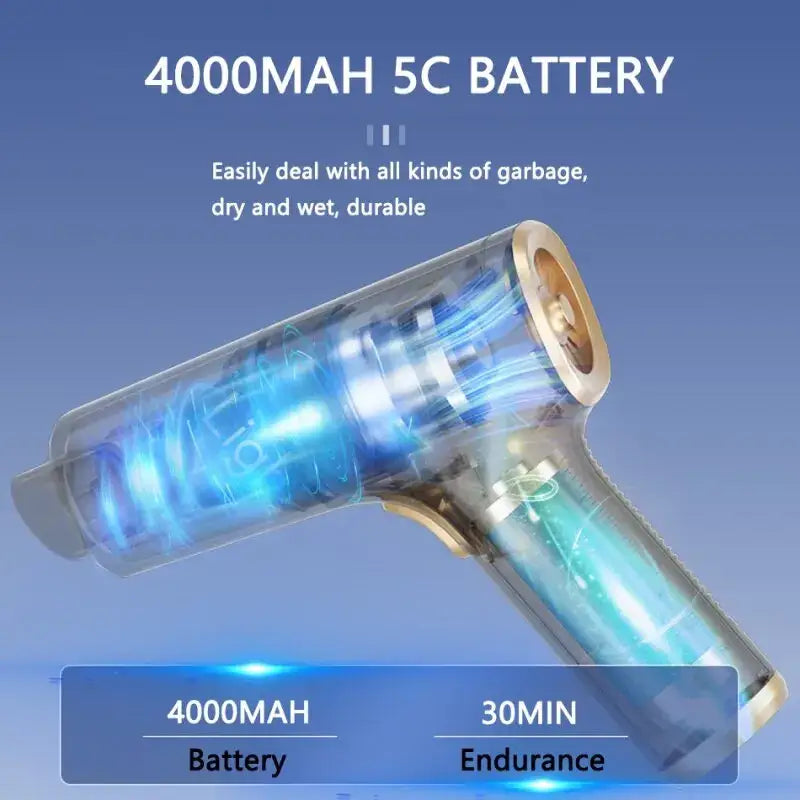 a blue flashlight with a light on it