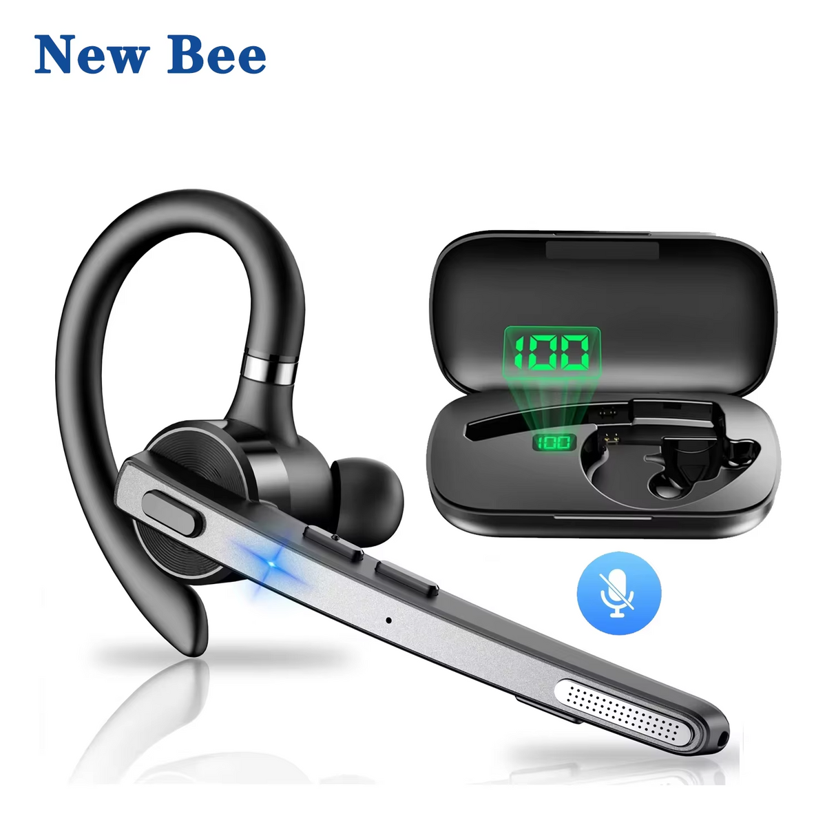 Bluetooth headset with charging case.