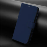 Dark blue smartphone flip case with a magnetic closure.