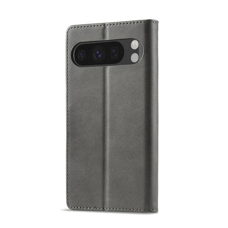 Dark gray faux leather phone case with a cutout for a horizontal camera bar.