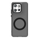 A dark gray smartphone case with a prominent camera cutout for four lenses and a circular magnetic ring on the back.