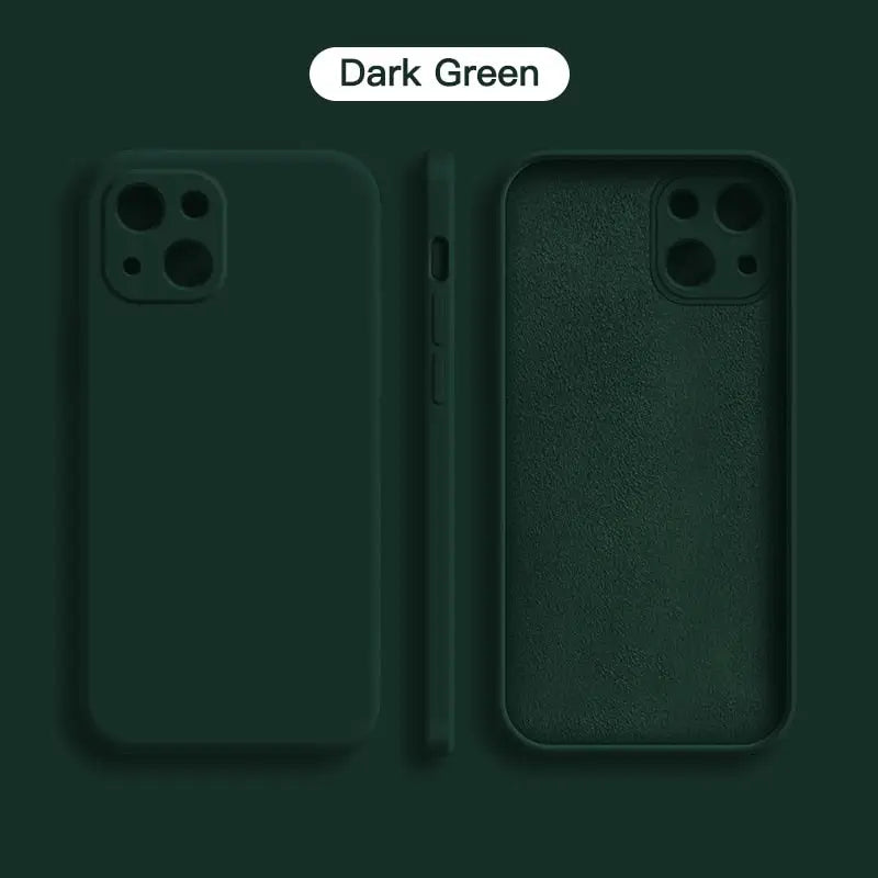 the dark green iphone case is shown with the back and side of the phone