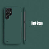 The dark green phone case is shown with the dark green logo