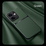 A dark green, textured phone case with a contrasting smooth strip near the camera cutout.