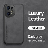 the dark grey leather iphone case is shown with the text luxury leather