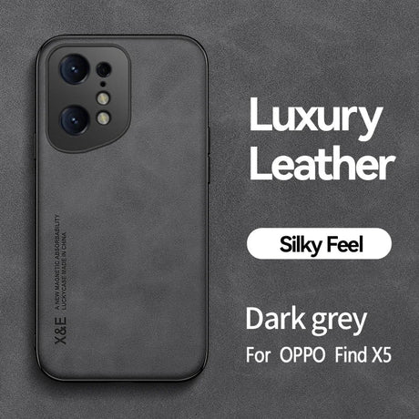 the dark grey leather iphone case is shown with the text luxury leather