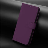 A dark purple faux leather flip phone case with a magnetic clasp.