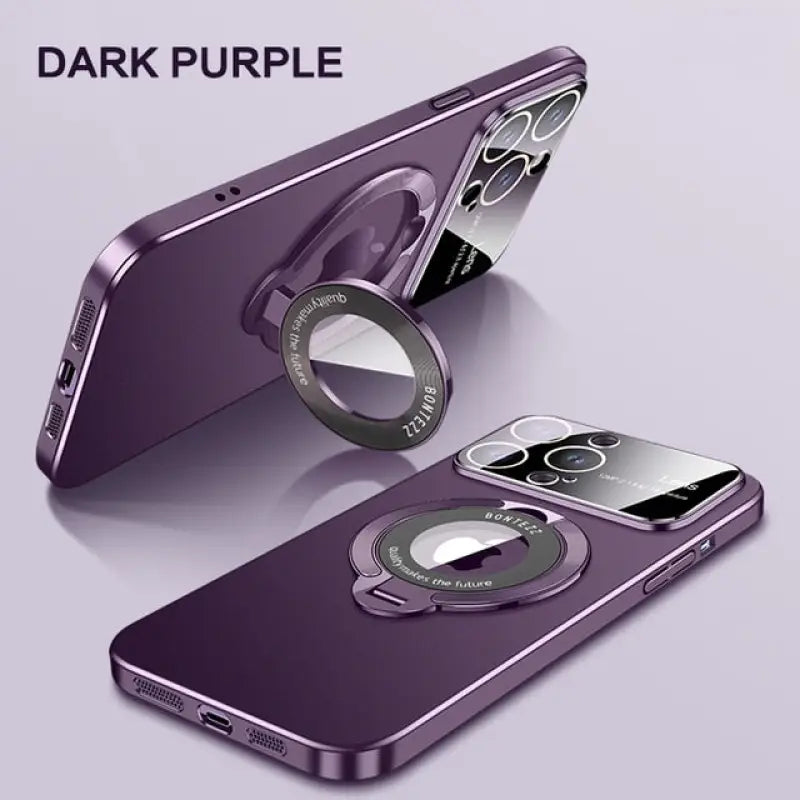the dark purple iphone case is shown with a ring