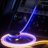 a car dashboard with a blue and yellow light