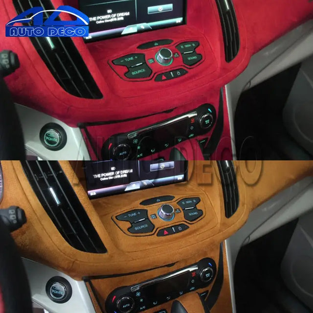 a red car with a black interior and a red dashboard