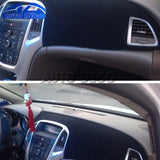 the interior of a car with the dashboard and dash lights on