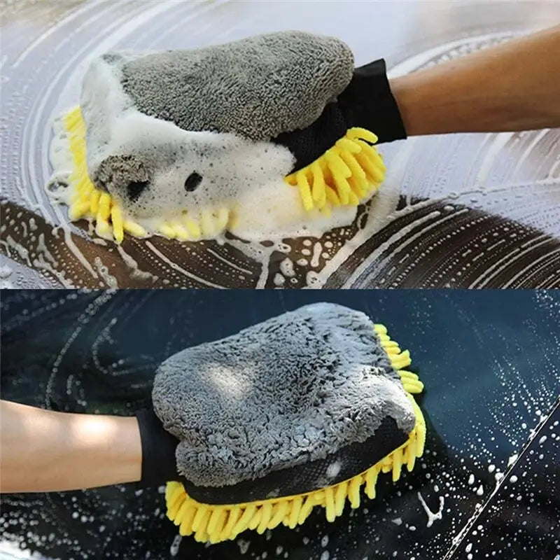 a person is cleaning a black and white dish