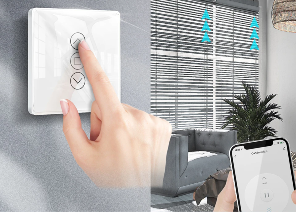 Tuya Smart 2.5D Arc Glass Touch Curtain Switch - WiFi Roller Blinds Shutter Control via SmartLife Google Alexa Apps