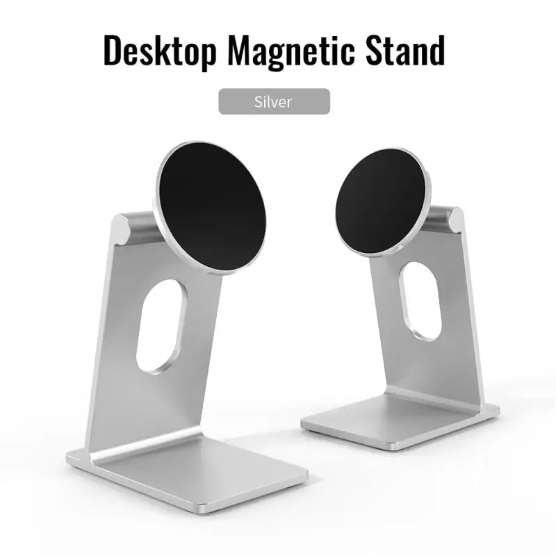 a pair of silver and black desktop stand
