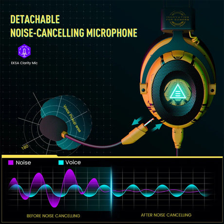 Detachable noise-cancelling microphone with a circular design and illuminated logo.