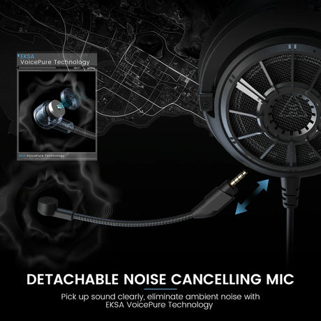 Detachable noise-cancelling microphone for gaming headsets or audio equipment.