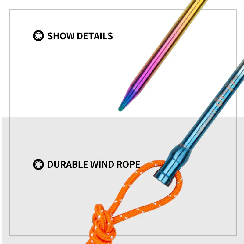 a rainbow colored rope with a metal handle