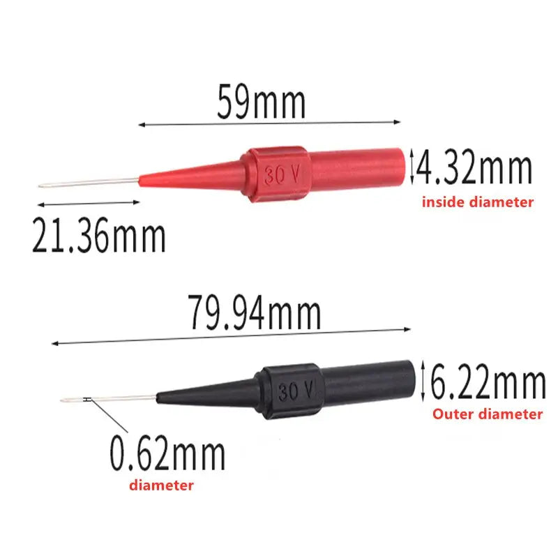 a diagram of a red and black electrical wire with a measuring tool