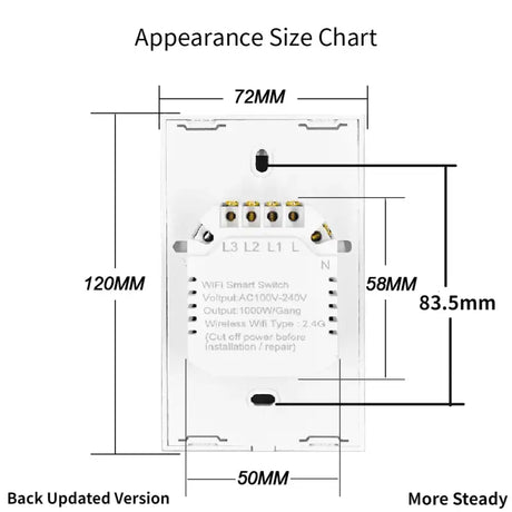 A diagram of the electronic device with measurements and measurements