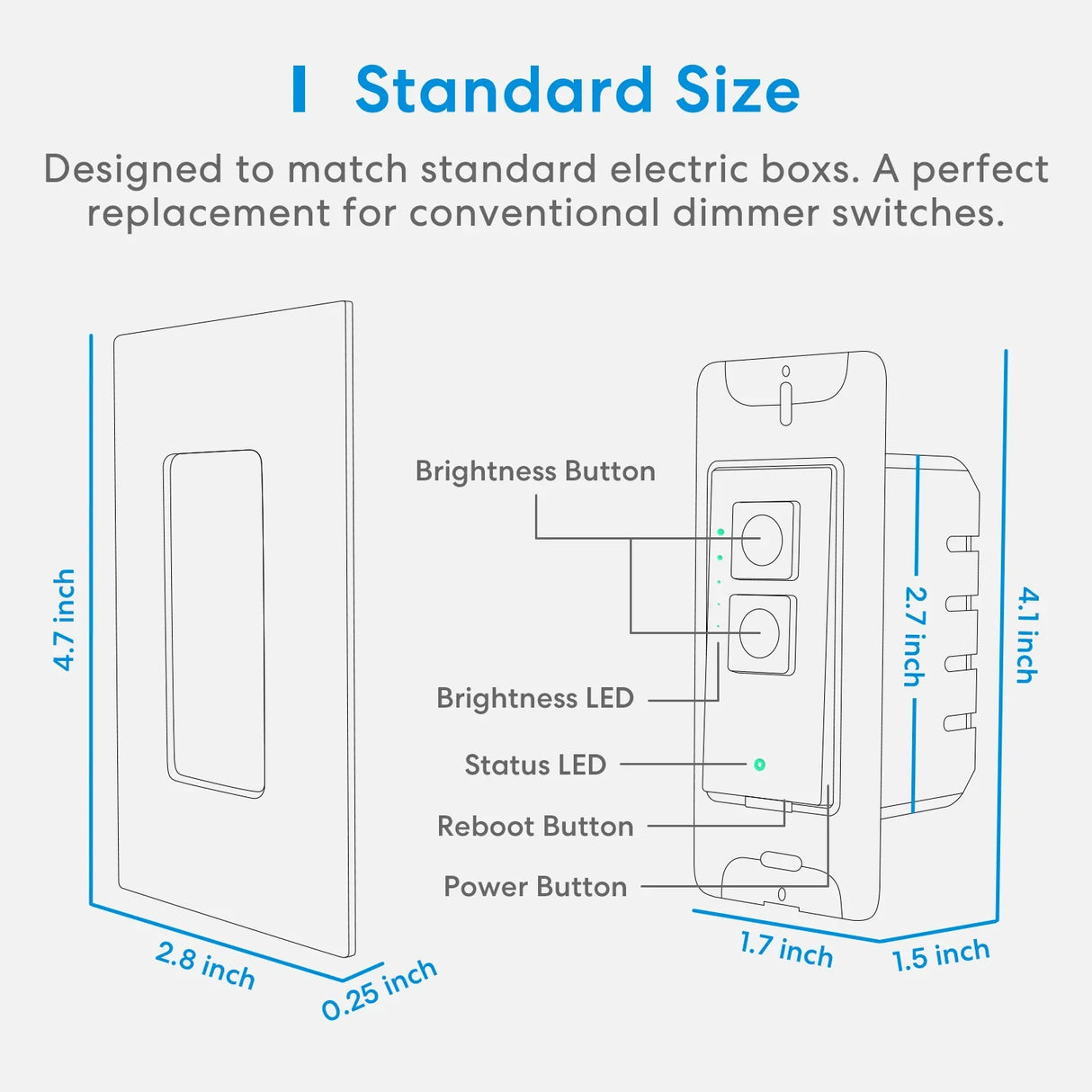 a diagram of a light switch with a standard size