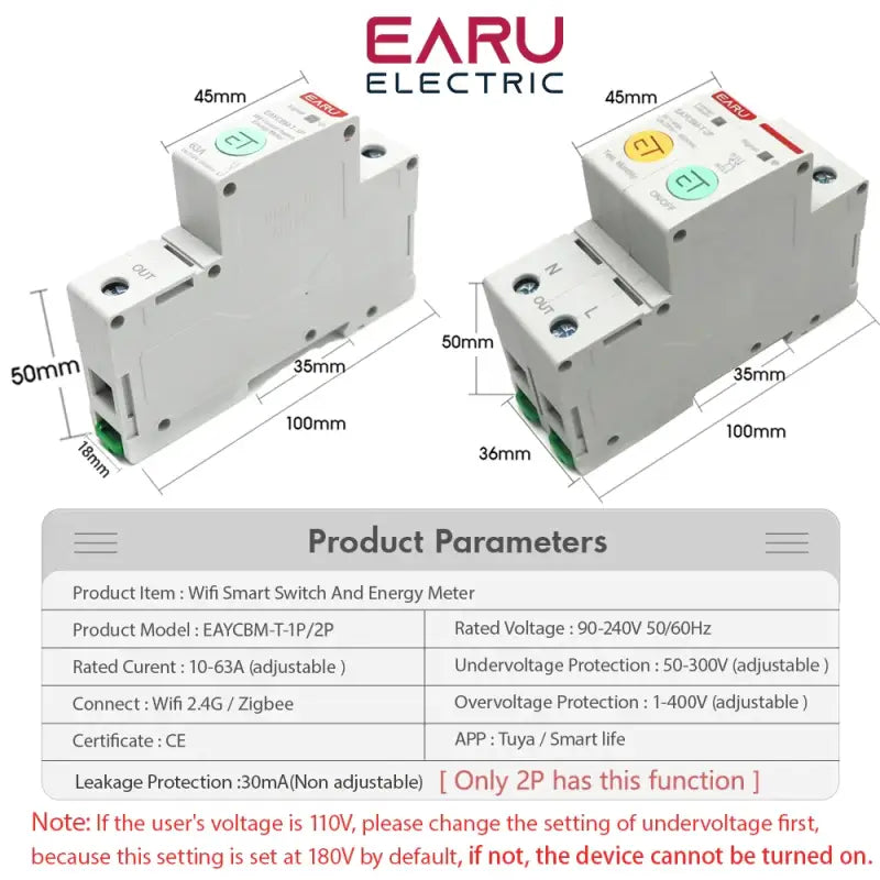 A diagram of the product parameters for the electronic device