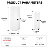 a diagram of the product parameters for the wireless door and window sensor