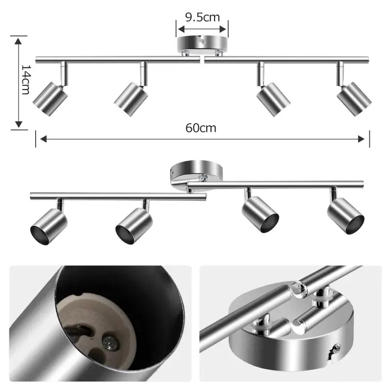 A diagram of a track light with a metal pole and a metal pole