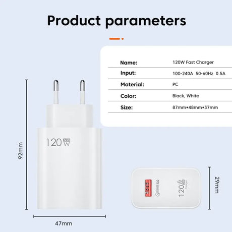 a diagram of a white charger with a red button and a white wall charger