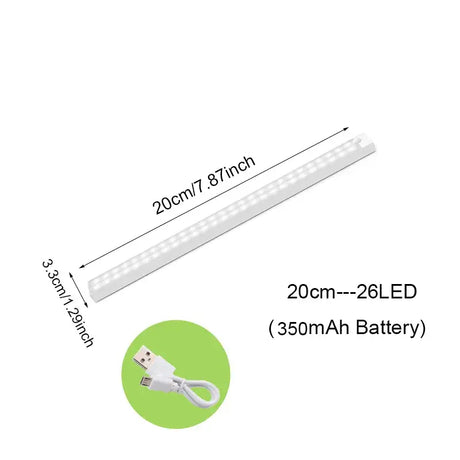 A diagram of a white light strip with a green circle